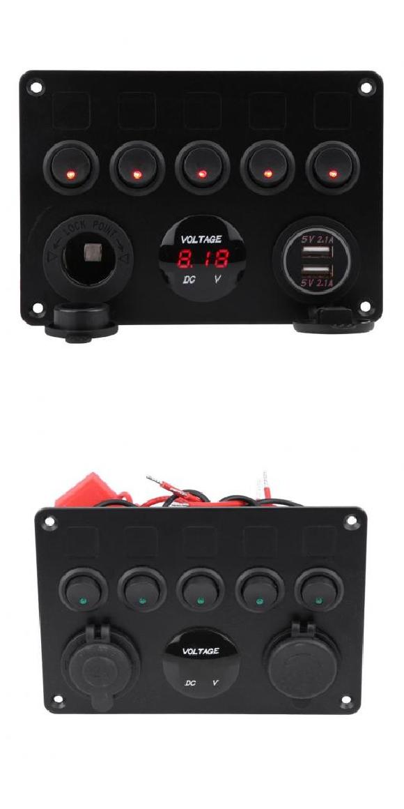 12-24V ユニバーサル スイッチ パネル オン/オフ スイッチ パネル トグル スイッチ パネル USB トグル スイッチ パネル 電圧計 適用: ボート レッド・グリーン AL-RR-6608 AL