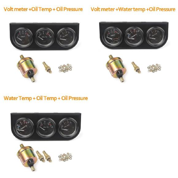 DC 12V 52mm トリプル キット オイル 温度 ゲージ + ウォーター 温度 ゲージ ＆ オイル プレッシャー ゲージ センサー 3 イン 1 メーター + ボルト メーター タイプA〜タイプC AL-RR-6658 AL