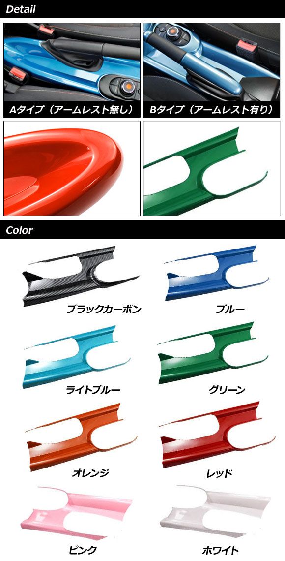 サイドブレーキパネルカバー MINI(BMW) F55/F56/F57 アームレスト有り車用 2014年〜 ライトブルー ABS製 Bタイプ AP-IT3166-B-LBL_1