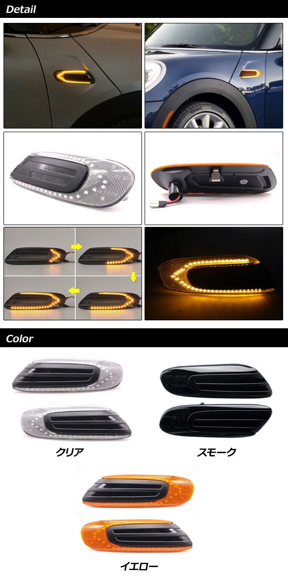 LED流れるサイドマーカー MINI(BMW) F55/F56/F57 前期/中期 2014 LED流れるサイドマーカー MINI(BMW) F55/F56/F57 前期/中期 2014