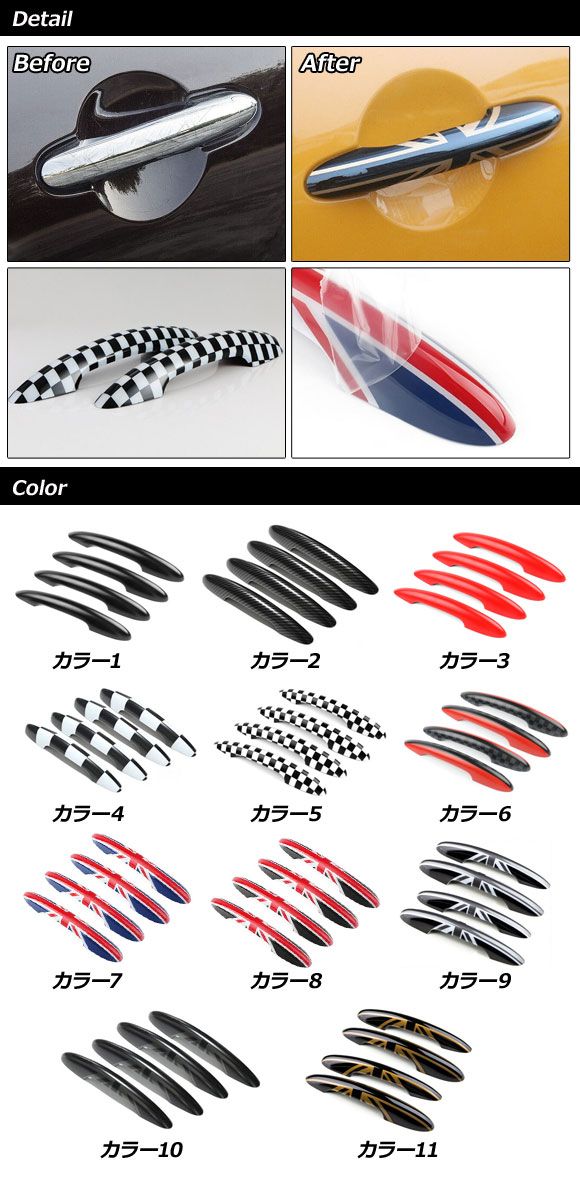 ドアハンドルカバー MINI(BMW) F54/F55/F60 2014年〜 カラー3 ABS製 キーレス非対応 入数：1セット(4個) AP-XT2217-COL3の通販は