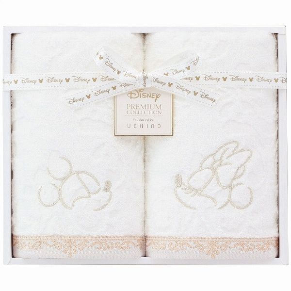 ディズニープレミアム フェイスタオル ホワイト 2枚セット WF30876(1086-081)