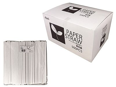 ペーパーストロー 白 6×210mm 紙包装 入数：1セット(500本) (057293-002)