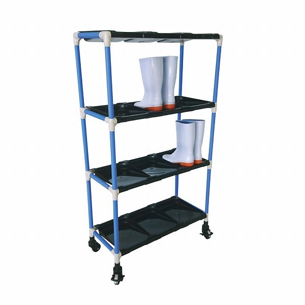 抗菌イレクター 長靴ラック 12足用 イエロー キャスター付 トレー:ホワイト 矢崎化工 抗菌長靴ラック（傾斜タイプ） 3列4段・12人用 イエロー 1