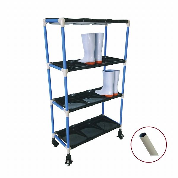 抗菌イレクター 長靴ラック 黒トレー 4列5段 20人用 キャスター付 (021469-016)