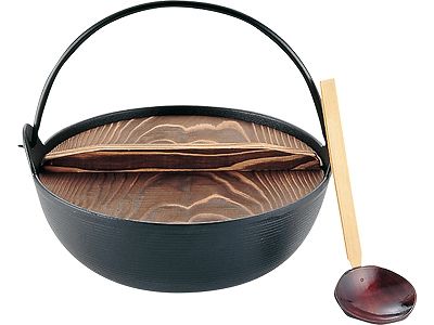 五進鉄田舎鍋 黒着色 30cm 杓子付2本吊 ホーローなし (002047-006)