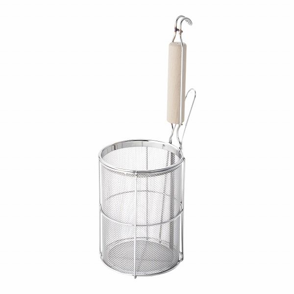 ３個　木柄　新型スパゲティーてぼ　ざる　18-8　ステンレス　ASP15 18-8 木柄新型スパゲティーてぼ ASP15