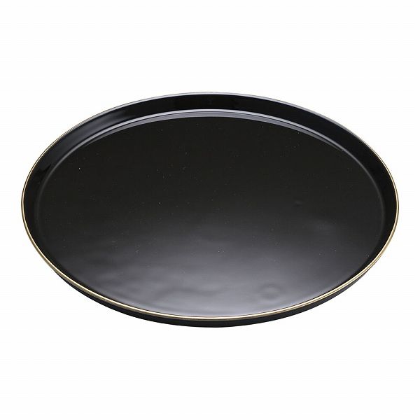よし与工房(Yoshiyo) 陶器ケーキトレー ブラック 丸型 金線入 EM-18-KS(WKCH5)