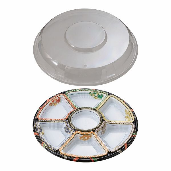 丸型オードブルセット 友禅 46cm 7仕切/透明蓋付 入数：1セット(10セット入) TOM-460-2(XAZ3201)
