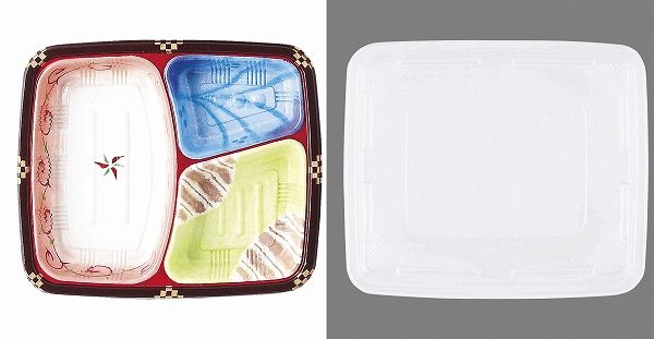 ワンウェイ 耐熱お弁当容器 三彩 蓋付 入数：1セット(50セット入) T-24(XAZ3501)