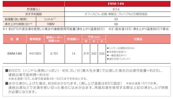 日本イトミック アイホット14(iHOT14) 壁掛電気温水器 元止式・貯湯量14リットル 貯湯量14リットル EWM-14N