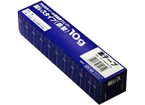 泉産業貿易 鉄製接着式バランスウェイト(鉛レス) 板タイプ 10g 黒テープ 入数：2KG入(20個×10本)×10箱 ST IRN10G/2-B