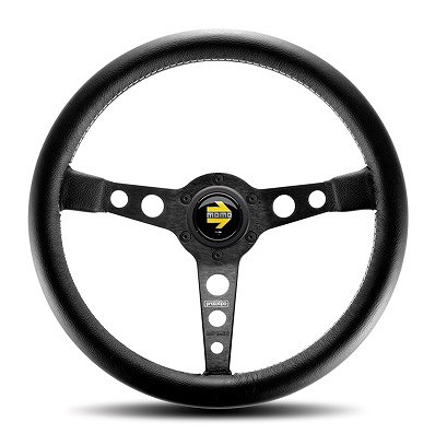 MOMO/モモ プロトタイプ ステアリング ブラックレザー ホワイトステッチ 347mm P-1