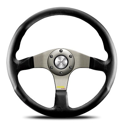 MOMO/モモ チューナー ダークグレイスポーク ステアリング ブラックレザー ブラックステッチ 350mm T-12