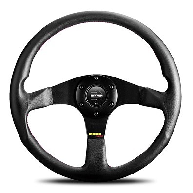 MOMO/モモ チューナー ステアリング ブラックレザー レッドステッチ 350mm T-14