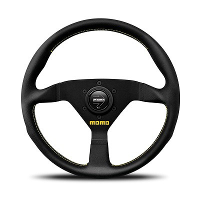 MOMO/モモ ヴェローチェ レーシング ステアリング ブラックレザー イエローステッチ 320mm V-2