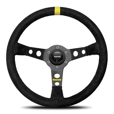 MOMO/モモ モデル07 ステアリング ブラックスエード イエローレザー 348mm M-42