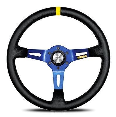 新品　 MOMO モモステアリング 直径350mm ブラックｘブルー　ネイビー f101 MOMO⁄モモ モデル08 ブルースポーク ステアリング ブラックレザー