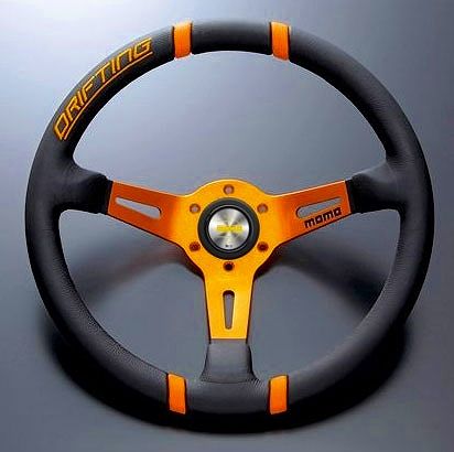 MOMO/モモ DRIFTING ステアリング ブラックレザー/オレンジスポーク(オレンジステッチ) 350mm/85mm DEEPの通販は
