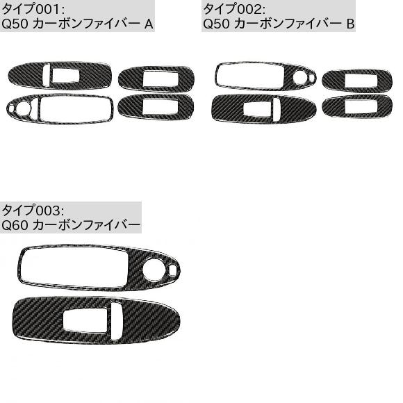 ガラス リフト インナー ウインドウ スイッチ 装飾 パネル 適用: インフィニティ/INFINITI Q50 Q60 2013-2019 インテリア Q50 カーボンファイバー A・Q50 カーボンファイバー B AL-KK-7045 AL_1