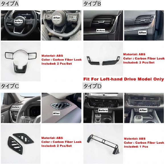 ステアリング ホイール/ダッシュボード エア/センター/サイド AC カバー トリム 適用: 日産 キャシュカイ J12 2022 2023 カーボン調 タイプC AL-OO-9046 AL_1