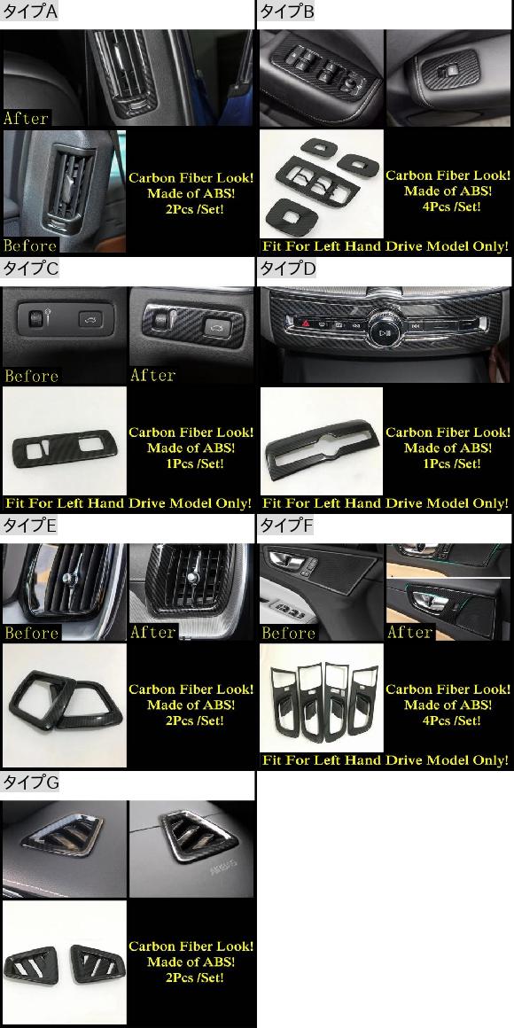 適用: ボルボ/VOLVO XC60 2018-2021 ダッシュボード AC エア ウインドウ リフト ボタン ドア ハンドル ボウル カバー キット トリム カーボンファイバー インテリア アクセサリー タイプB AL-PP-0003 AL_1