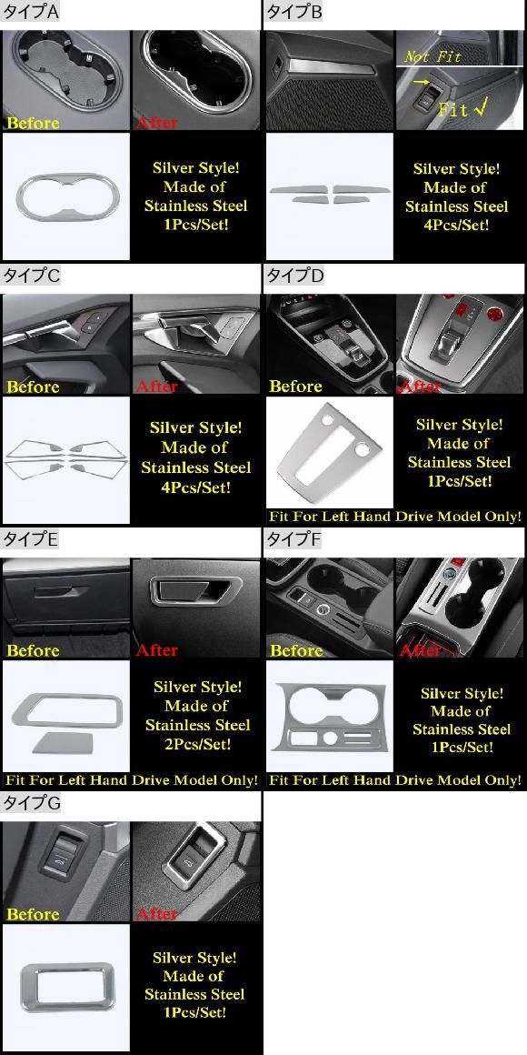 ハンドル ボウル ギア ボックス シフト ドリンクホルダー パネル カバー トリム ステンレス スチール アクセサリー 適用: アウディ/AUDI A3 8Y セダン スポーツバック 2021 2022 タイプB AL-PP-1664 ALの通販は