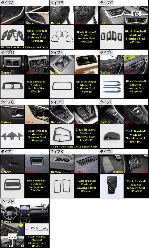 ギア シフト ウインドウ リフト レスト ペダル AC エア パネル カバー トリム ステンレス スチール アクセサリー 適用: トヨタ RAV4 RAV 4 XA50 2019-2022 タイプE〜タイプK AL-PP-1681 AL_1