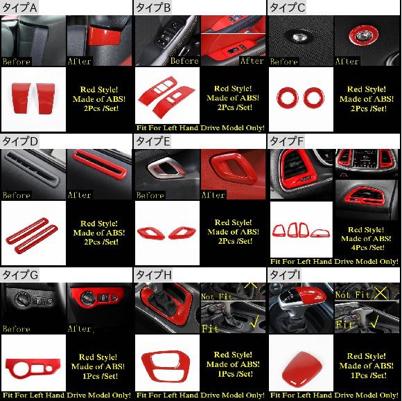 レッド アクセサリー インテリア 適用: ダッジ/DODGE チャレンジャー 2015-2021 ヘッド ライト ドア ハンドル ウインドウ リフト ギア パネル エア AC 吹き出し口 カバー トリム タイプC AL-PP-1907 AL_1