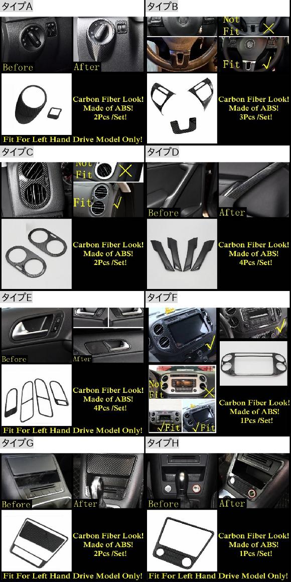 カーボンファイバー アクセサリー 適用: フォルクスワーゲン/VOLKSWAGEN VW ティグアン MK1 2008-2015 センター ストレージ ボックス パネル エア AC 吹き出し口 ハンドル ボウル カバー タイプE AL-PP-1985 ALの通販は