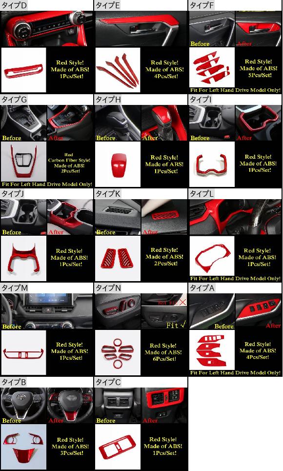 ウインドウ リフト AC 通気口 ハンドル ボウル ギア ダッシュボード パネル カバー トリム レッド アクセサリー 適用: トヨタ RAV4 RAV 4 XA50 2019-2022 タイプD AL-PP-1986 AL_1