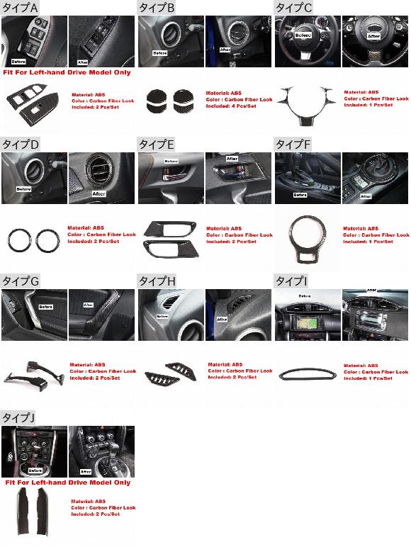 カーボン調 エア AC/ドア ハンドル ボウル/リフト ボタン/ギア パネル カバー トリム 適用: スバル BRZ/トヨタ GT86 2013-2021 タイプE・の通販は