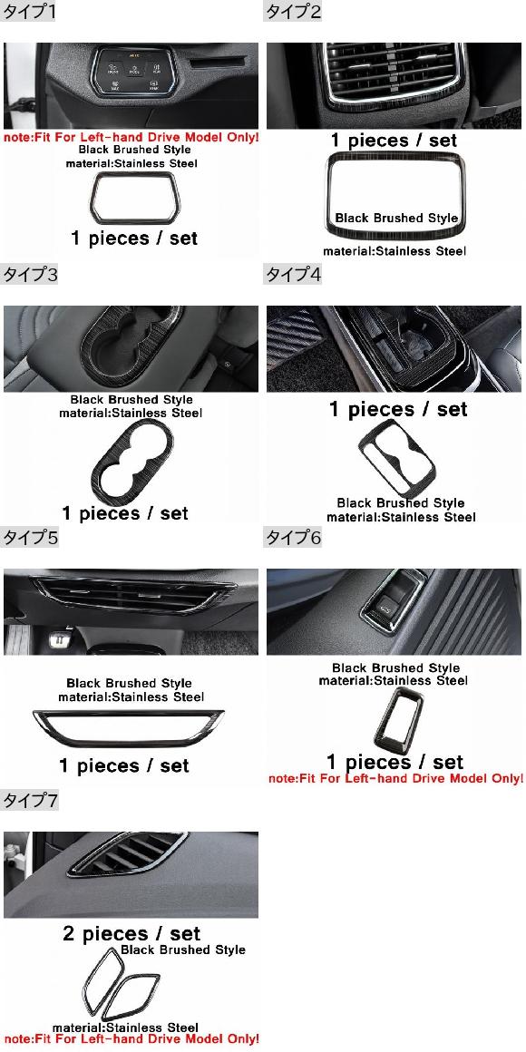 ブラック模様 カップホルダー フレーム AC カバー トリム 適用: VW フォルクスワーゲン/VOLKSWAGEN ID.4 ID4 2021 2022 インテリア 装飾 アクセサリー タイプ5 AL-PP-4125 AL_1