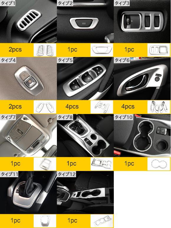 AL シルバー 適用: ルノー/RENAULT カジャー 2017-2019 インテリア キット 通気口 ハンドル ギア パネル 装飾 カバー タイプ10 AL-PP-4633_1