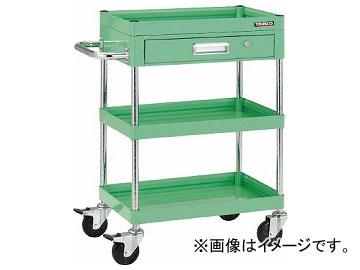 ＴＲＵＳＣＯ　ツールワゴン　ファルコンワゴン７５０Ｘ５００　２段引出付　ゴム車輪　ヤンググリーン TRUSCO ツールワゴン ファルコンワゴン750X500 引出付 ゴム車輪
