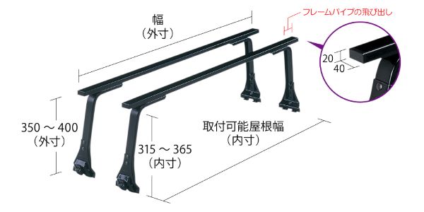 ロッキープラス SGRシリーズ ルーフキャリア 三菱 デリカバン SK ハイルーフ 1999年10月〜2011年10月 黒塗装 長尺物用・雨ドイ挟み込みタイプ 入数：1セット(2本) SGR-04H_1