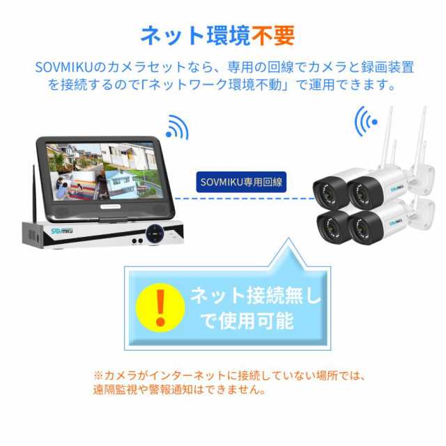 商店 防犯カメラ 屋外 セット 家庭用 ワイヤレス wifi モニター付き カメラ2台 10.1インチ 無線 赤外線LEDカメラ スマホ遠隔監視  10チャンネルまで増設可 2HB312