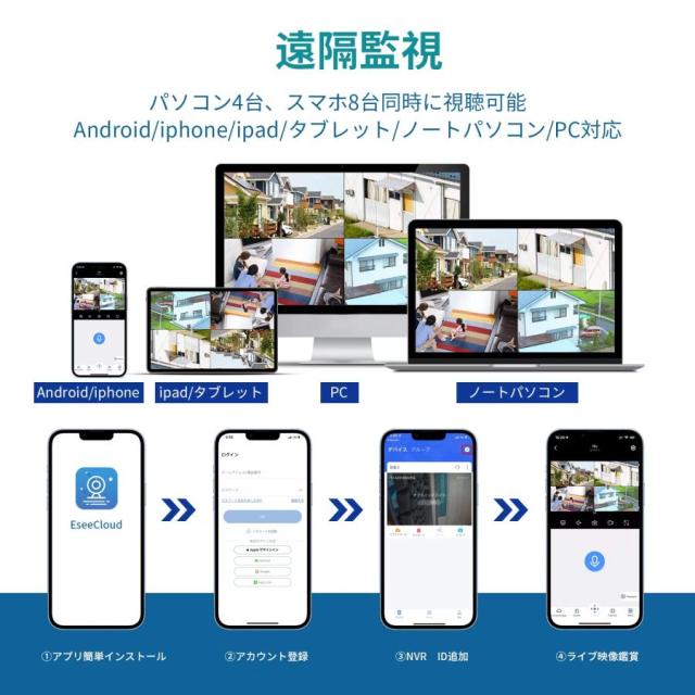 防犯カメラ 屋外 セット 家庭用 ワイヤレス wifi モニター付き カメラ2台 10.1インチ 無線 赤外線LEDカメラ スマホ遠隔監視 10チャンネルまで増設可_7