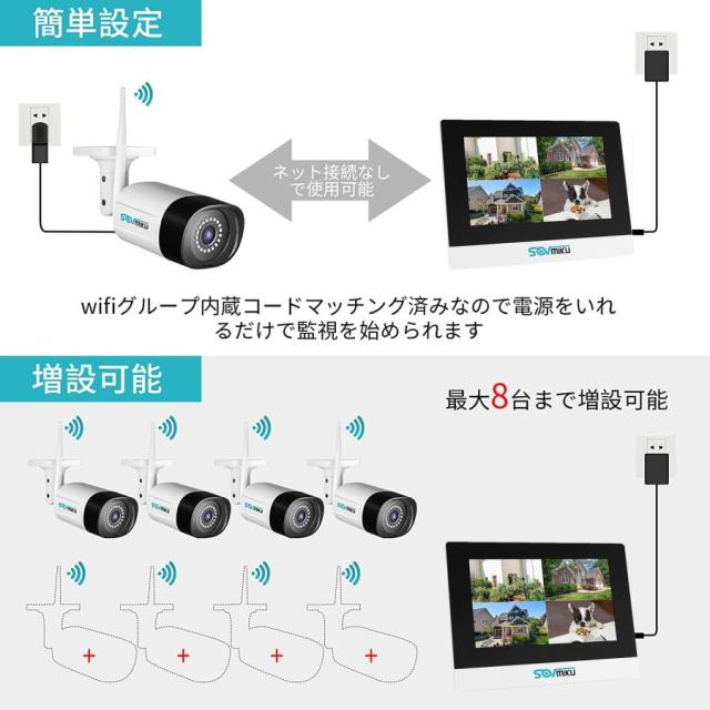 最新防犯カメラ ワイヤレス 屋内 屋外 10インチLCD液晶モニタ 一体型 ...