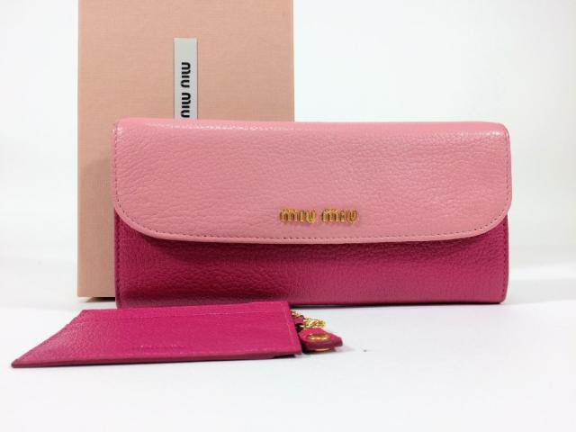 美品♡ミュウミュウ 長財布 マドラス フラップ バイカラー ピンク
