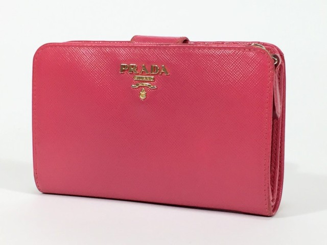 送料無料 PRADA プラダ 財布 二つ折り レザー ピンク コンパクトウォレット|au PAY マーケット