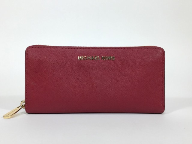 送料無料 【人気 美品】 MICHAEL KORS マイケルコース 長財布 レザー レッド ジッピーウォレット