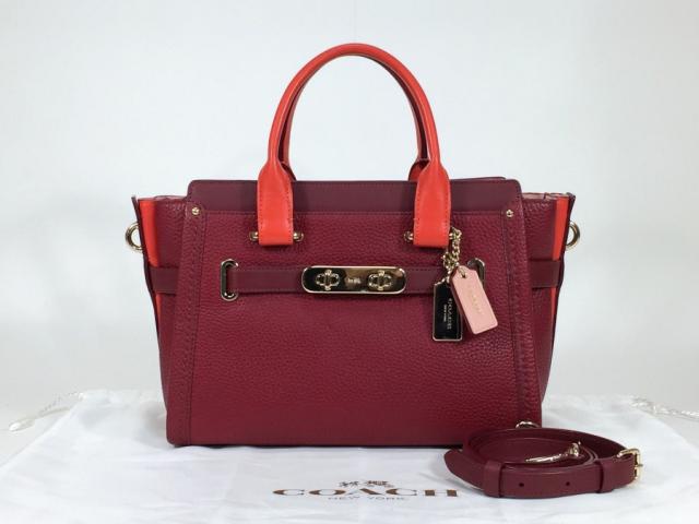 送料無料 【極美品 使用わずか】 COACH コーチ ハンドバッグ 2way ショルダーバッグ レザー ボルドー×レッドの通販は 45,441円