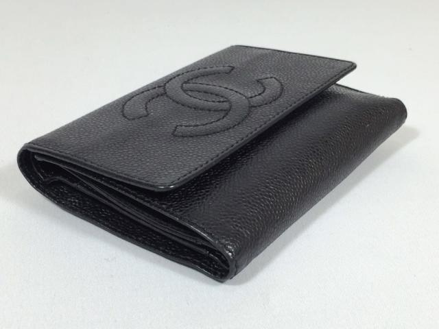 シャネル 財布 キャビアスキン 三つ折り レザー ココマーク