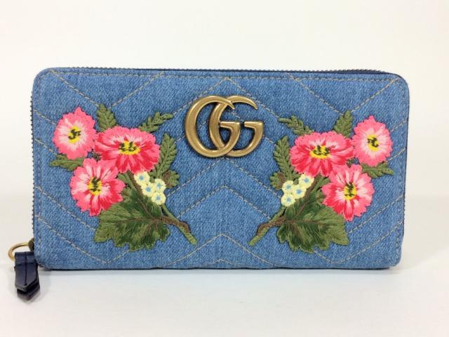 GUCCI デニム 花柄刺繍 長財布 日本限定