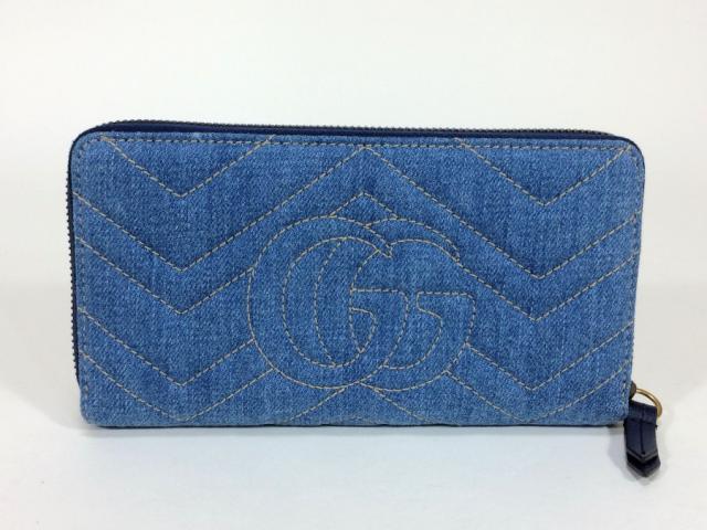 GUCCI GGマーモント花柄刺繍 長財布 デニム