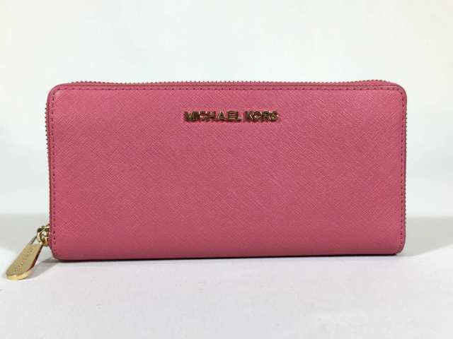 マイケルコース 長財布 レザー ピンク ジッピーウォレット 【極美品 使用わずか】 返品保証の通販は