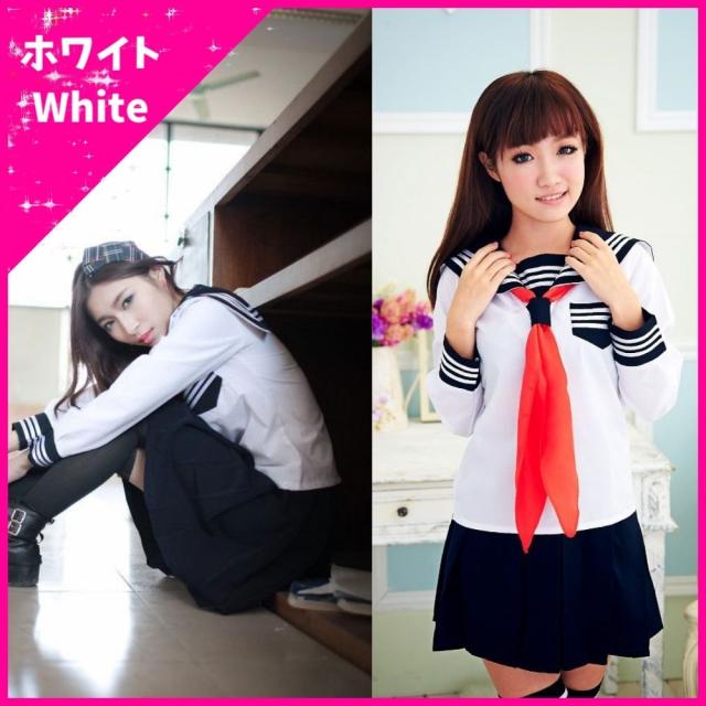 セーラー服 コスプレ 女子高生 学生服 制服 冬服 長袖 紺 白  