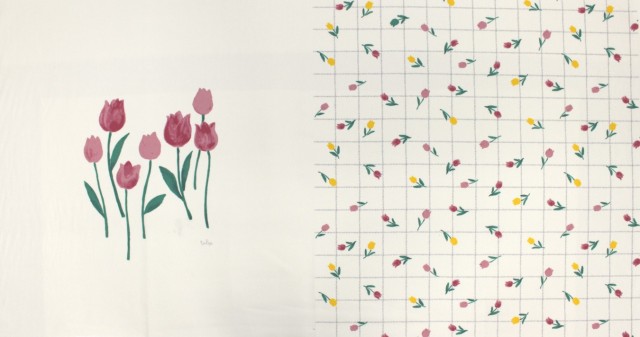 ミモザ チューリップ パネルと総柄 Language of flowers 綿100