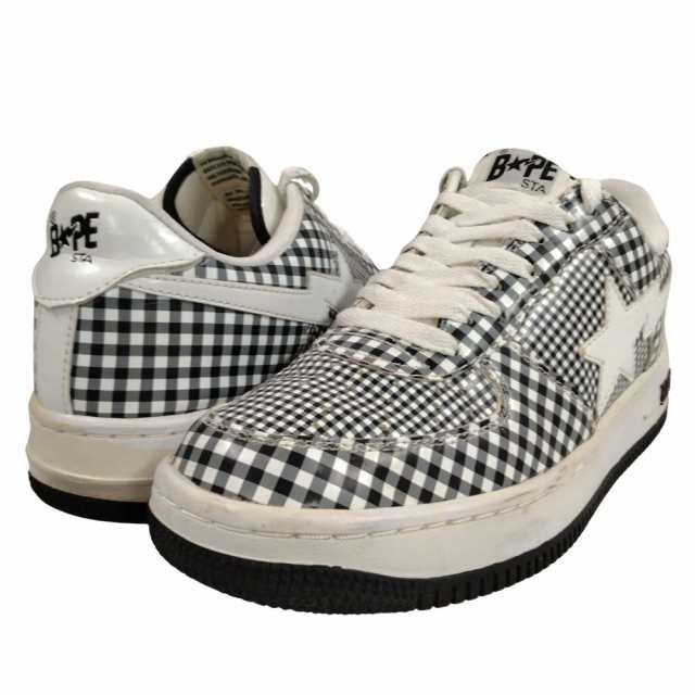 A BATHING APE アベイシングエイプ BAPESTA 当時物 チェック シューズ スニーカー ブラック×ホワイト サイズUS10.5=28.5cm 正規品 / 343